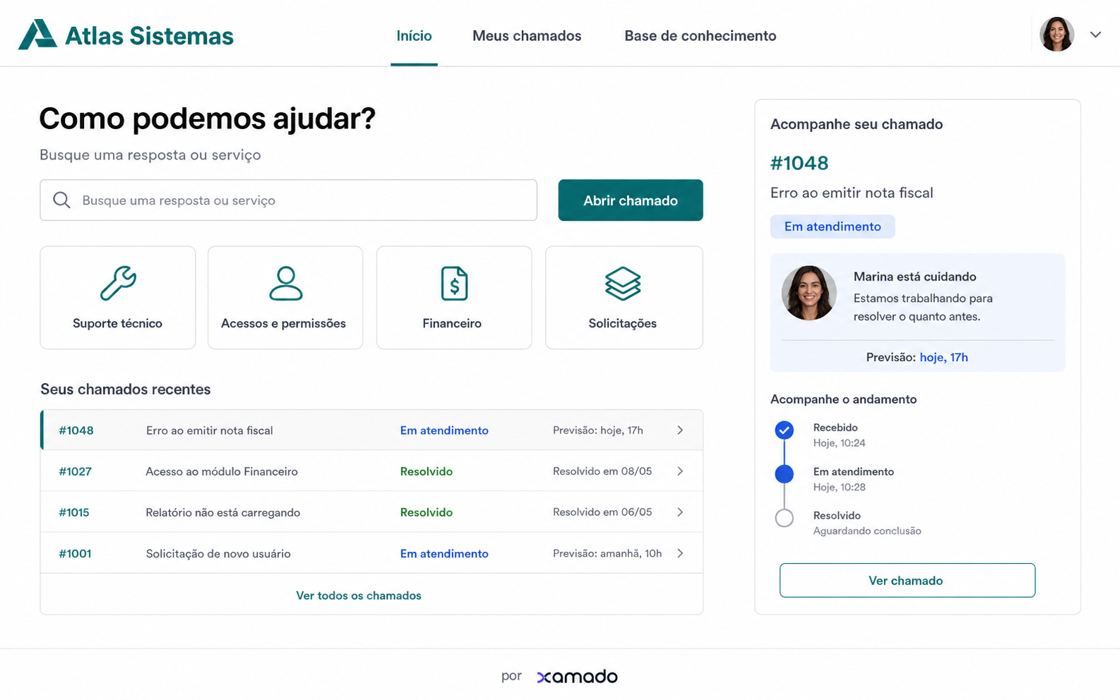 Interface conceitual do portal personalizado do cliente Atlas Sistemas